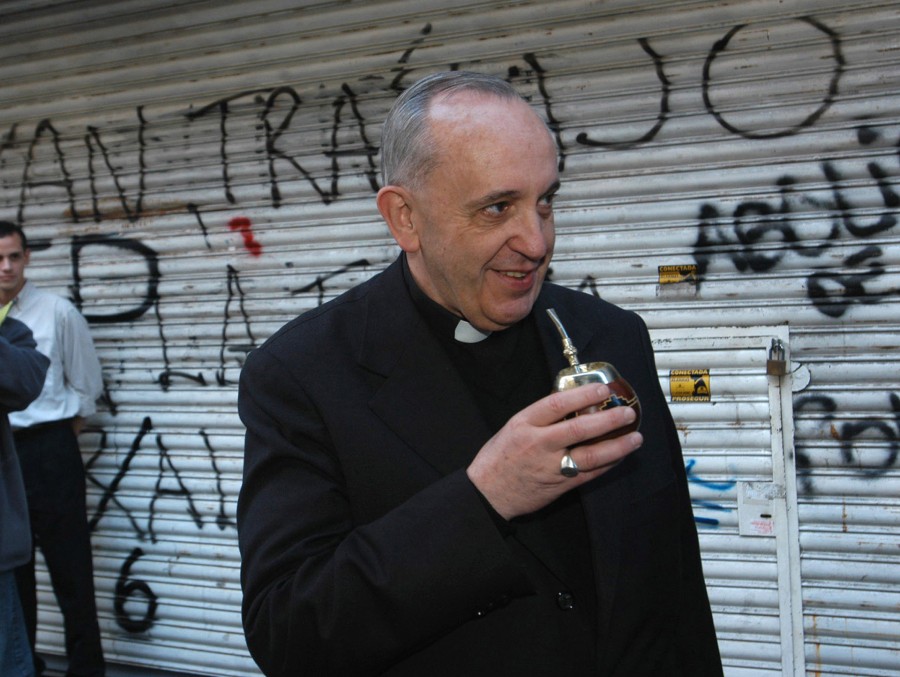 In this picture taken March 3, 2013, Argentina's cardinal Jorge Bergoglio drinks "mate," a traditional local beverage, in Buenos Aires, Argentina. Bergoglio was chosen as Pope on March 13, 2013, the first pope ever from the Americas and the first from outside Europe in more than a millennium. (AP Photo/ DyN) Argentina Pope